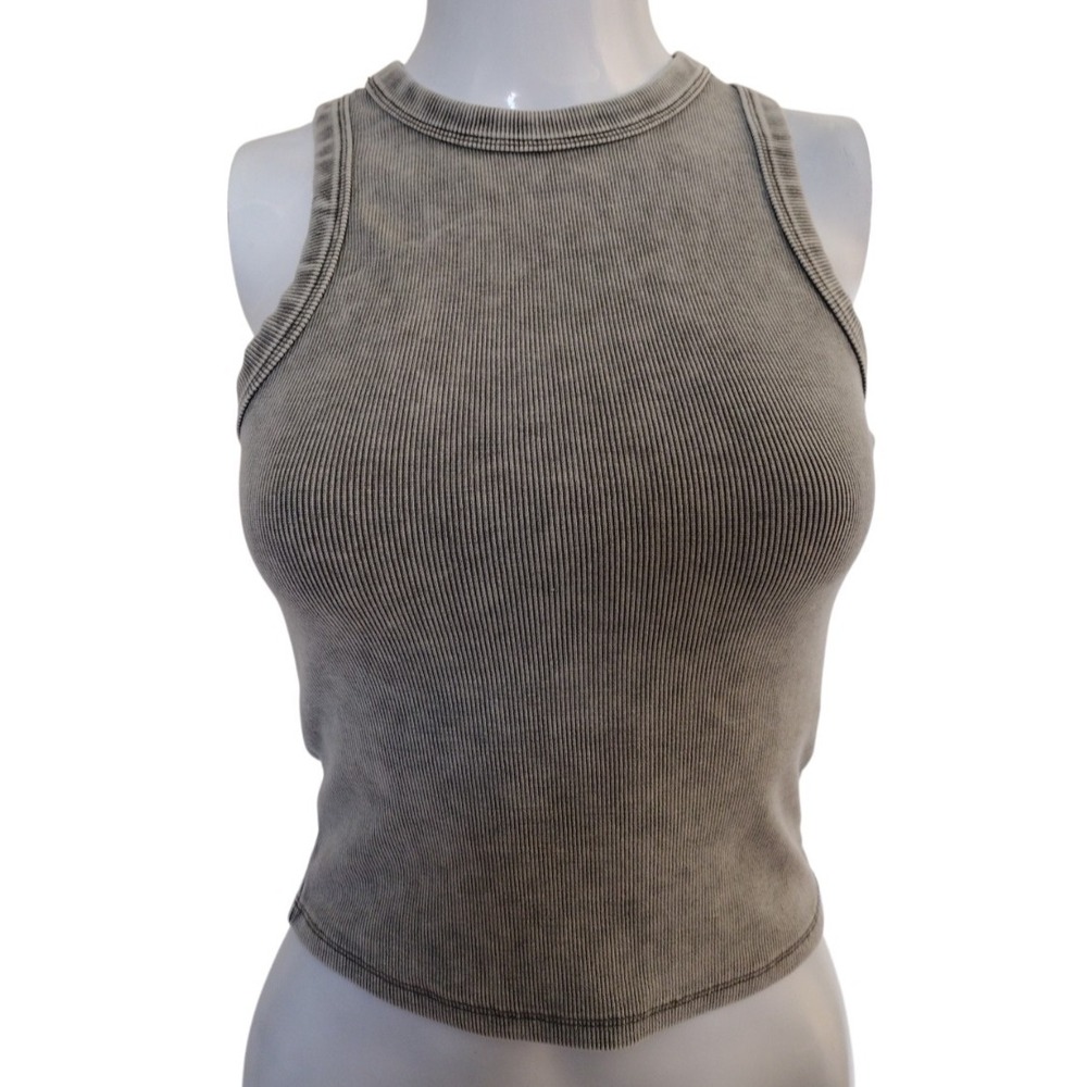 Sugar‎ Kiss Tank Top Woman S Gray Acid Wash Sleeveless Ribbed High Neck Junior